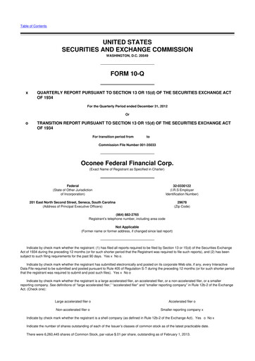 Thumbnail Oconee Federal Financial 10-Q Quarterly Report FY2013 