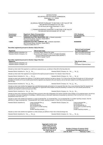 Thumbnail Hawaiian Electric Industries 10-K Annual Report 2012