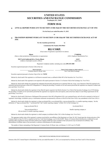 Thumbnail RLI Corp.
 10-K Annual Report 2012