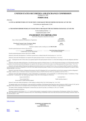 Thumbnail Ingredion 10-K Annual Report 2012