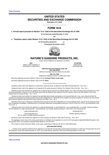 Thumbnail Nature's Sunshine Products 10-K Annual Report 2012