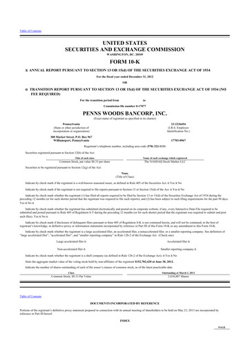 Thumbnail Penns Woods Bancorp 10-K Annual Report 2012