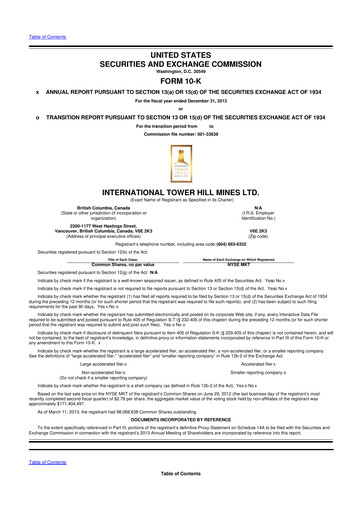 Thumbnail International Tower Hill Mines 10-K Annual Report 