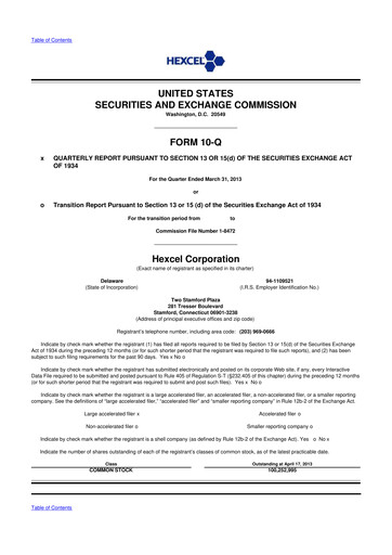 Thumbnail Hexcel
 10-Q Quarterly Report FY2013 