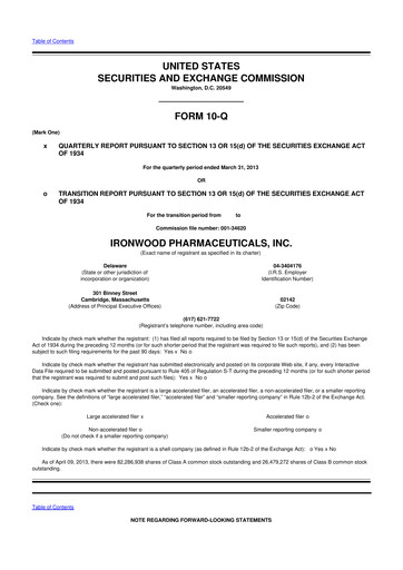 Thumbnail Ironwood Pharmaceuticals
 10-Q Quarterly Report FY2013 