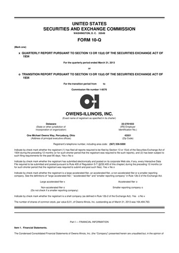 Thumbnail O-I Glass
 10-Q Quarterly Report FY2013 