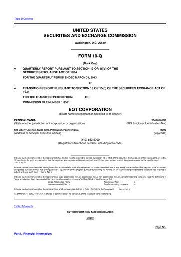 Vorschaubild EQT Corporation
 10-Q Quartalsbericht 2013 