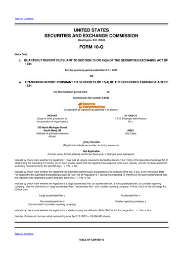 Thumbnail 1st Source
 10-Q Quarterly Report FY2013 