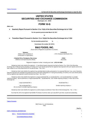 Vorschaubild B&G Foods

 10-Q Quartalsbericht 2013 