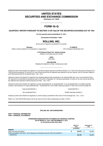 Miniature Rollins 10-Q Rapport trimestriel 2013 