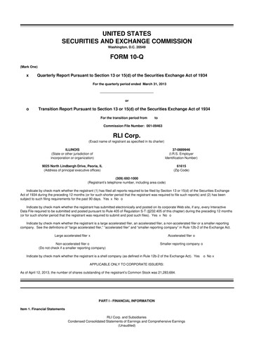 Thumbnail RLI Corp.
 10-Q Quarterly Report FY2013 