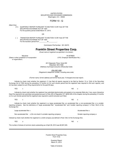 Miniature Franklin Street Properties 10-Q Rapport trimestriel  