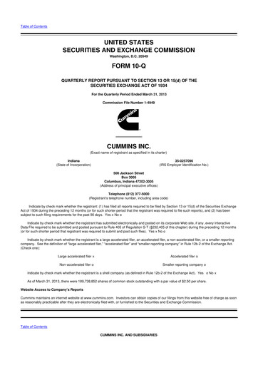 Thumbnail Cummins
 10-Q Quarterly Report FY2013 