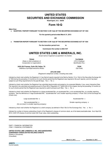 Thumbnail United States Lime & Minerals  10-Q Quarterly Report FY2013 