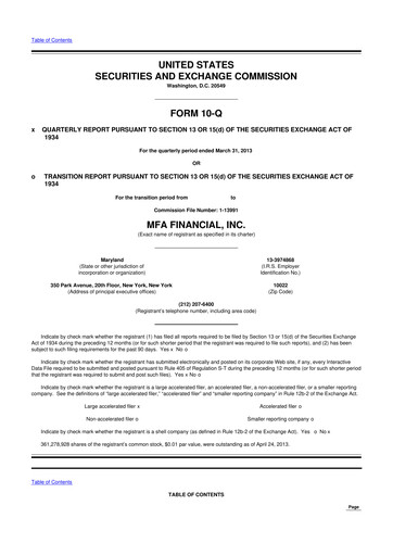 Thumbnail MFA Financial 10-Q Quarterly Report FY2013 