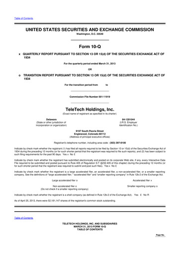 Thumbnail TTEC 10-Q Quarterly Report FY2013 