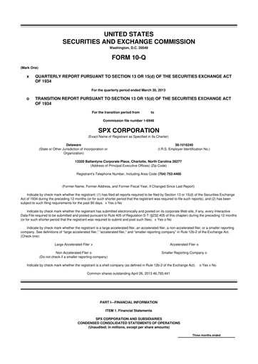 Miniature SPX Technologies 10-Q Rapport trimestriel 2013 