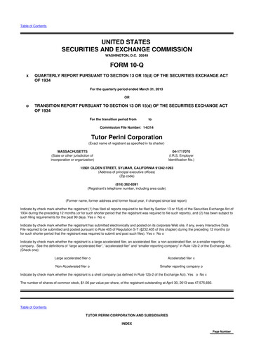 Miniature Tutor Perini Corporation
 10-Q Rapport trimestriel 2013 