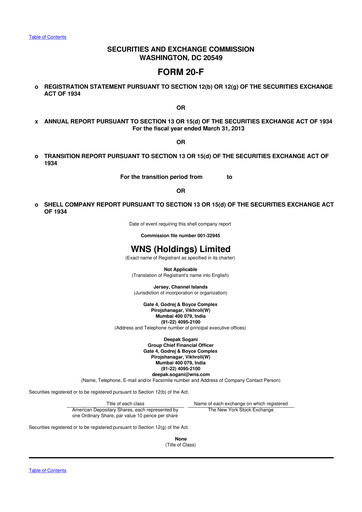 Miniature WNS 20-F Rapport annuel 