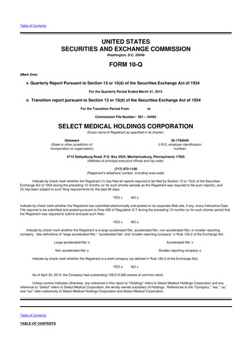 Thumbnail Select Medical Holdings 10-Q Quarterly Report FY2013 