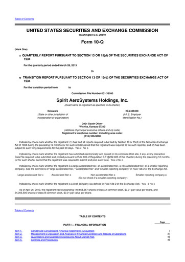 Miniature Spirit AeroSystems 10-Q Rapport trimestriel 2013 