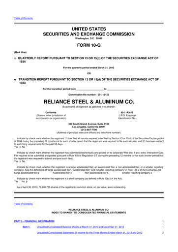 Thumbnail Reliance


 10-Q Quarterly Report FY2013 