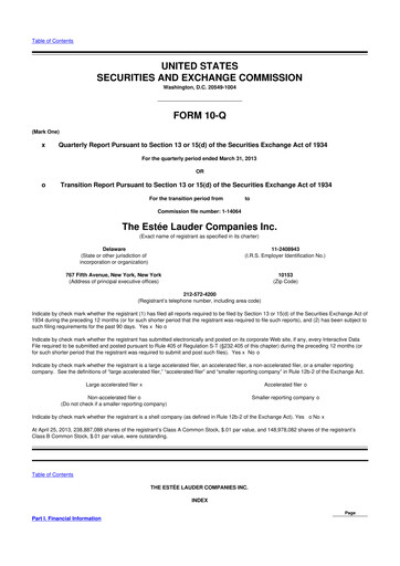 Miniature Estee Lauder 10-Q Rapport trimestriel 2013 