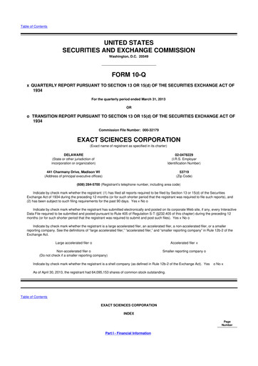 Miniature Exact Sciences 10-Q Rapport trimestriel 2013 