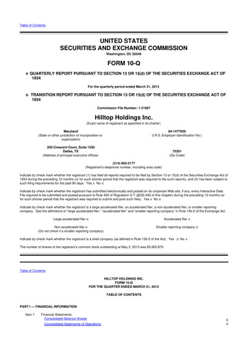 Miniature Hilltop Holdings 10-Q Rapport trimestriel 2013 