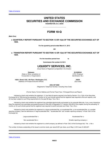 Miniature Liquidity Services
 10-Q Rapport trimestriel 2013 