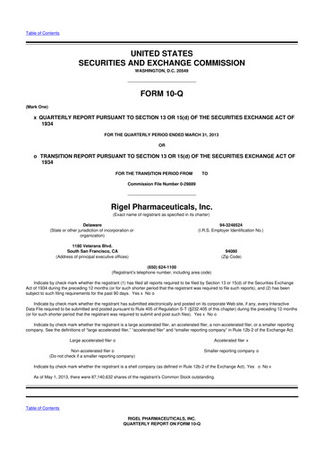 Thumbnail Rigel Pharmaceuticals 10-Q Quarterly Report FY2013 