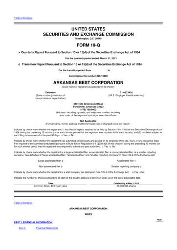 Thumbnail ArcBest 10-Q Quarterly Report FY2013 