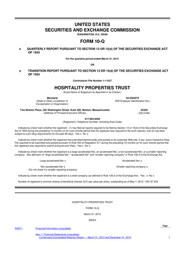 Thumbnail Service Properties Trust 10-Q Quarterly Report FY2013 