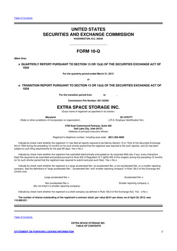 Miniature Extra Space Storage
 10-Q Rapport trimestriel 2013 