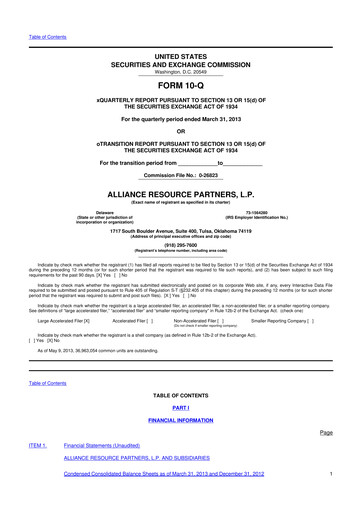 Vorschaubild Alliance Resource Partners 10-Q Quartalsbericht  