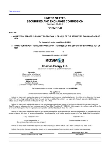 Thumbnail Kosmos Energy 10-Q Quarterly Report FY2013 
