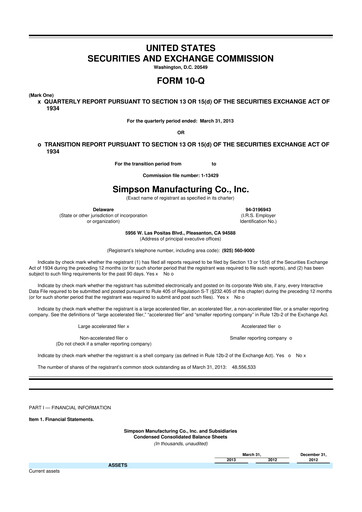 Thumbnail Simpson Manufacturing Company
 10-Q Quarterly Report FY2013 