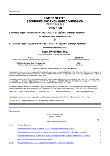Thumbnail Steel Dynamics
 10-Q Quarterly Report FY2013 