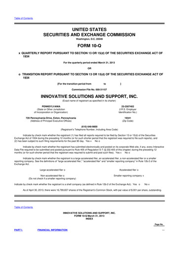 Thumbnail Innovative Solutions and Support 10-Q Quarterly Report FY2013 