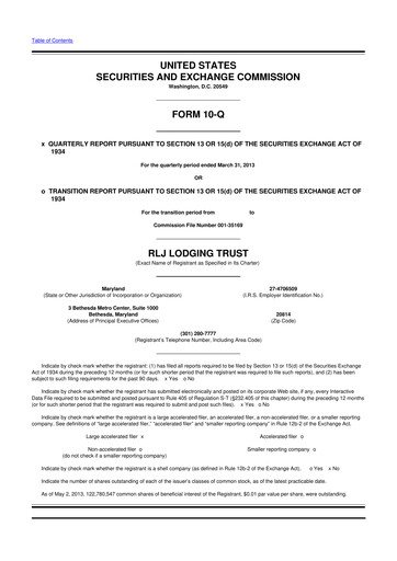 Thumbnail RLJ Lodging Trust 10-Q Quarterly Report FY2013 