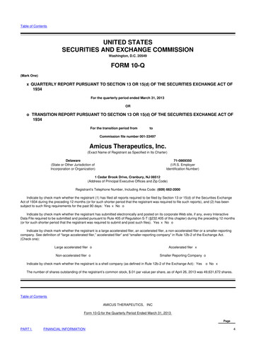 Vorschaubild Amicus Therapeutics
 10-Q Quartalsbericht 2013 