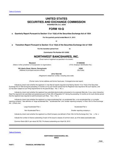 Thumbnail Northwest Bancshares
 10-Q Quarterly Report FY2013 