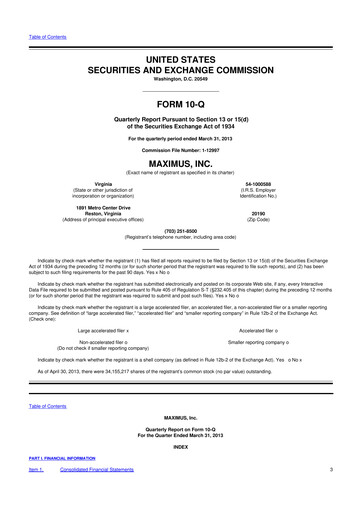 Thumbnail Maximus 10-Q Quarterly Report FY2013 