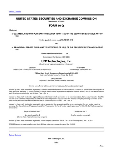 Thumbnail UFP Technologies
 10-Q Quarterly Report FY2013 