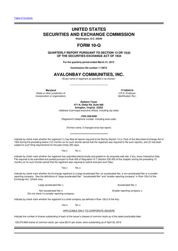 Miniature AvalonBay Communities 10-Q Rapport trimestriel 2013 