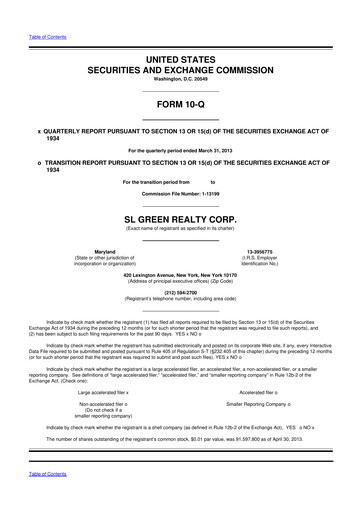 Thumbnail SL Green Realty
 10-Q Quarterly Report FY2013 