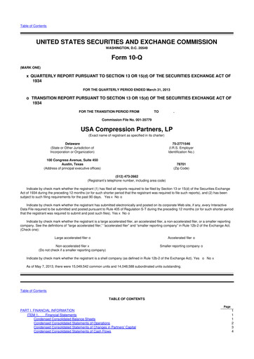 Thumbnail USA Compression Partners
 10-Q Quarterly Report FY2013 