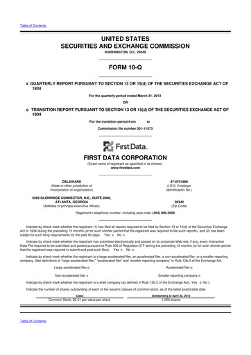 Thumbnail First Data Corporation 10-Q Quarterly Report FY 