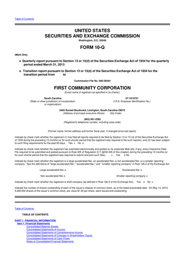 Thumbnail First Community Corporation 10-Q Quarterly Report FY2013 