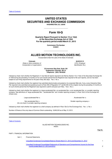 Thumbnail Allient 10-Q Quarterly Report FY2013 